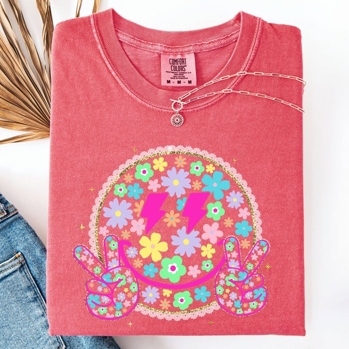 Pastel Retro Smiley Face Bolts Beach Ready Vacation Sunshine Summer Fun Comfort Colors Tee