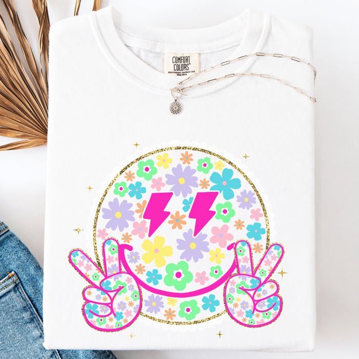 Pastel Retro Smiley Face Bolts Beach Ready Vacation Sunshine Summer Fun Comfort Colors Tee