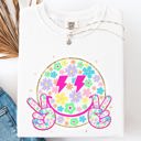 Large White Pastel Retro Smiley Face Bolts Beach Ready Vacation Sunshine Summer Fun Comfort Colors Tee