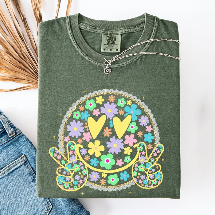 Pastel Retro Smiley Face Hearts Beach Ready Vacation Sunshine Summer Fun Comfort Colors Tee