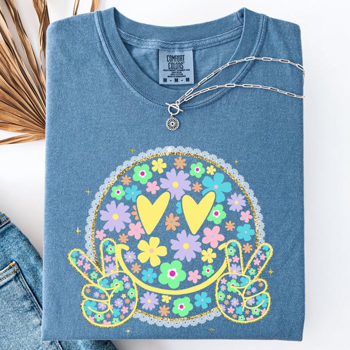 Pastel Retro Smiley Face Hearts Beach Ready Vacation Sunshine Summer Fun Comfort Colors Tee