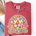 Medium Crimson Red Pastel Retro Smiley Face Hearts Beach Ready Vacation Sunshine Summer Fun Comfort Colors Tee
