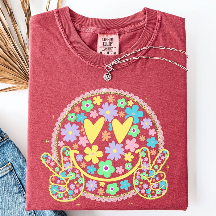 Pastel Retro Smiley Face Hearts Beach Ready Vacation Sunshine Summer Fun Comfort Colors Tee