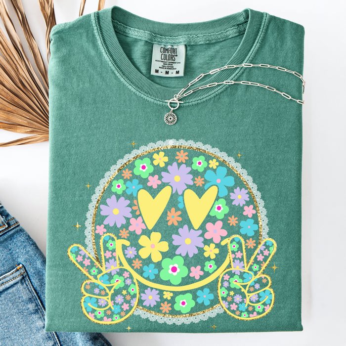 Pastel Retro Smiley Face Hearts Beach Ready Vacation Sunshine Summer Fun Comfort Colors Tee