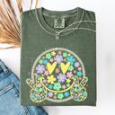XL Moss Dark Green Pastel Retro Smiley Face Hearts Beach Ready Vacation Sunshine Summer Fun Comfort Colors Tee