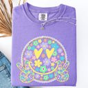 Large Violet Purple Pastel Retro Smiley Face Hearts Beach Ready Vacation Sunshine Summer Fun Comfort Colors Tee
