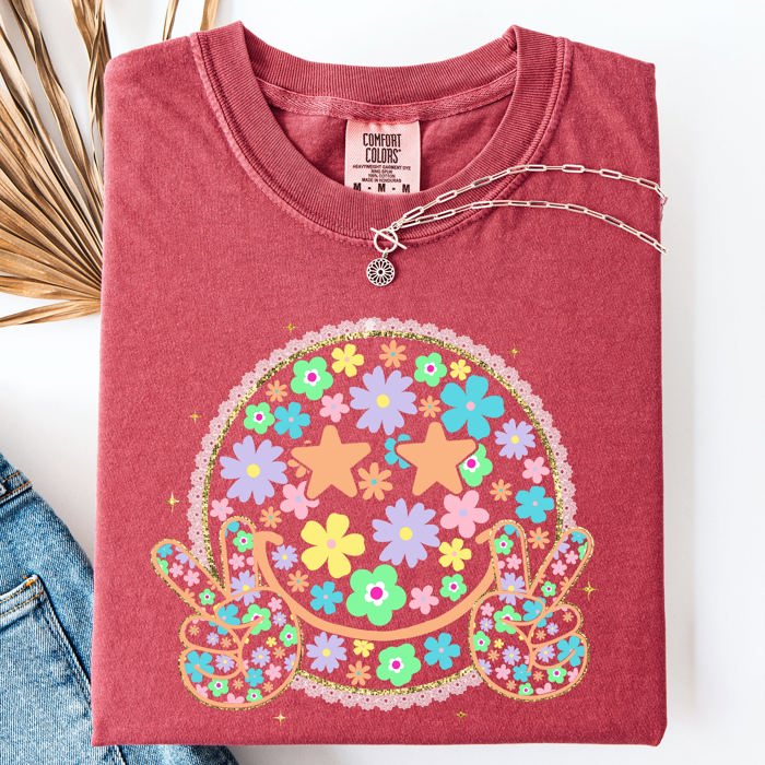 Pastel Retro Smiley Face Stars Beach Ready Vacation Sunshine Summer Fun Comfort Colors Tee