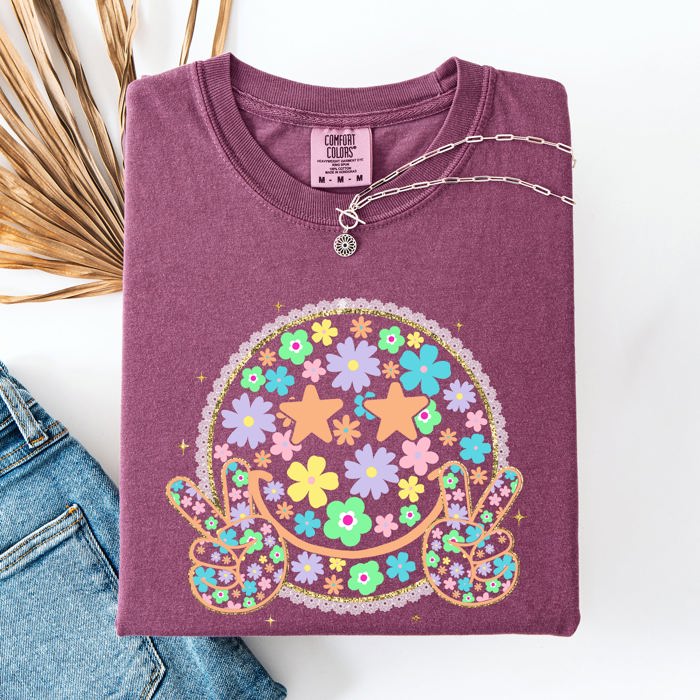 Pastel Retro Smiley Face Stars Beach Ready Vacation Sunshine Summer Fun Comfort Colors Tee