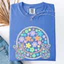 Medium Flo Blue Pastel Retro Smiley Face Stars Beach Ready Vacation Sunshine Summer Fun Comfort Colors Tee
