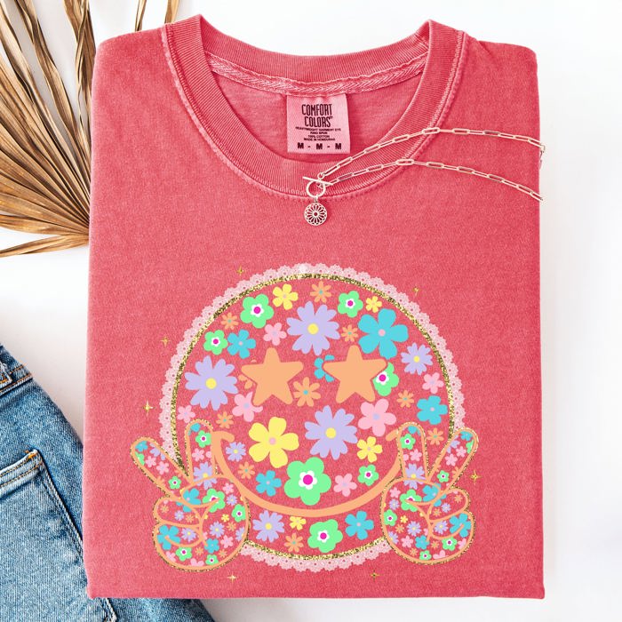 Pastel Retro Smiley Face Stars Beach Ready Vacation Sunshine Summer Fun Comfort Colors Tee