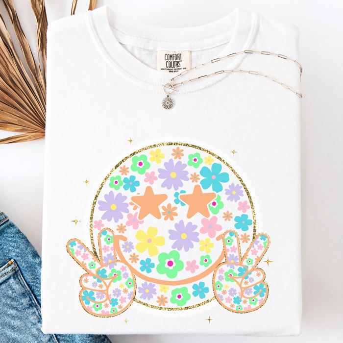 Pastel Retro Smiley Face Stars Beach Ready Vacation Sunshine Summer Fun Comfort Colors Tee