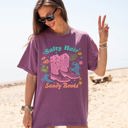 Large Berry Red Salty Hair, Sandy Boots, Cowboy Beach Ready Vacation Sunshine Summer Fun Comfort Colors Tee