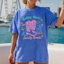 Small Flo Blue Salty Hair, Sandy Boots, Cowboy Beach Ready Vacation Sunshine Summer Fun Comfort Colors Tee