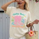 XL Ivory Cream Salty Hair, Sandy Boots, Cowboy Beach Ready Vacation Sunshine Summer Fun Comfort Colors Tee