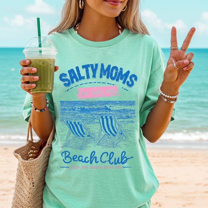 Salty Moms Beach Club Beach Ready Vacation Sunshine Summer Fun Comfort Colors Tee