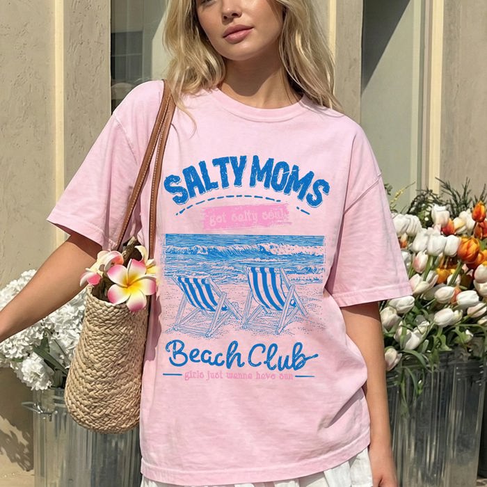 Salty Moms Beach Club Beach Ready Vacation Sunshine Summer Fun Comfort Colors Tee