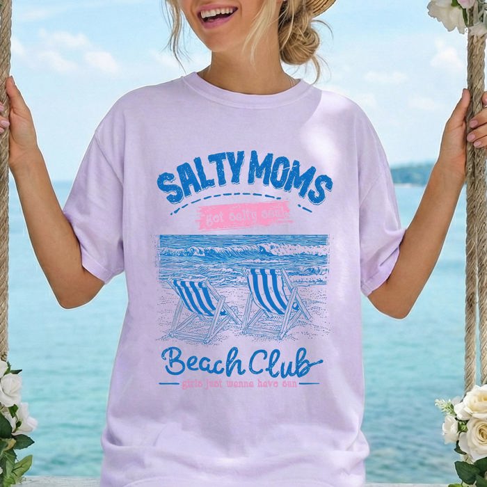 Salty Moms Beach Club Beach Ready Vacation Sunshine Summer Fun Comfort Colors Tee