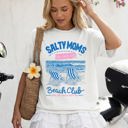 Medium White Salty Moms Beach Club Beach Ready Vacation Sunshine Summer Fun Comfort Colors Tee