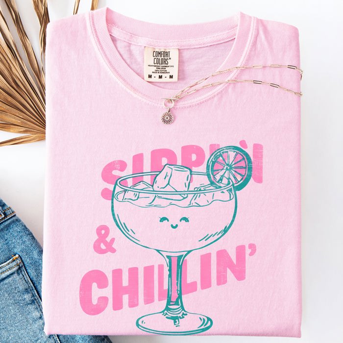 Sippin Chillin Margarita Beach Ready Vacation Sunshine Summer Fun Comfort Colors Tee