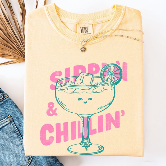 Sippin Chillin Margarita Beach Ready Vacation Sunshine Summer Fun Comfort Colors Tee