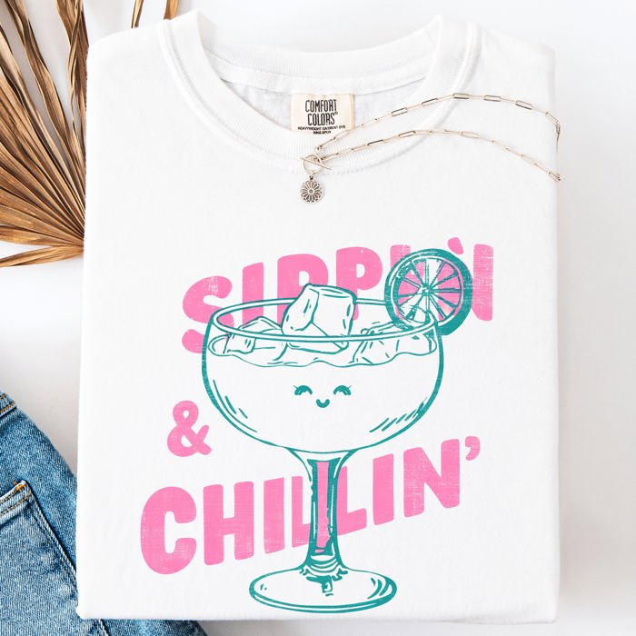 Sippin Chillin Margarita Beach Ready Vacation Sunshine Summer Fun Comfort Colors Tee