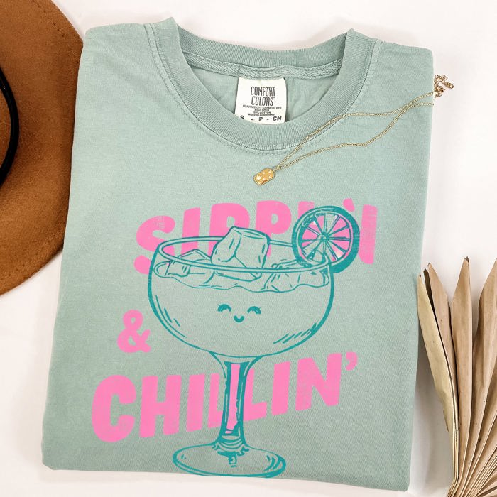 Sippin Chillin Margarita Beach Ready Vacation Sunshine Summer Fun Comfort Colors Tee
