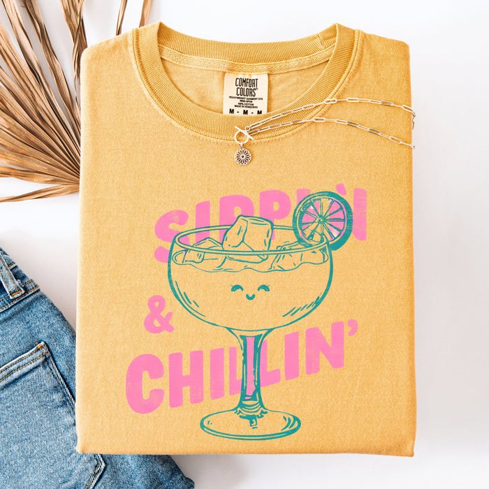 Sippin Chillin Margarita Beach Ready Vacation Sunshine Summer Fun Comfort Colors Tee