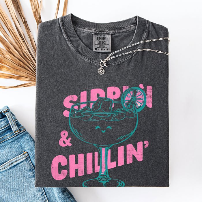 Sippin Chillin Margarita Beach Ready Vacation Sunshine Summer Fun Comfort Colors Tee