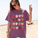 Medium Berry Red Strawberries Summer Festival Beach Ready Sweet Fruit Celebration Comfort Colors Tee