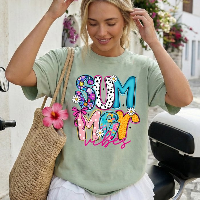 Summer Vibes Colorful Beach Ready Vacation Sunshine Summer Fun Comfort Colors Tee