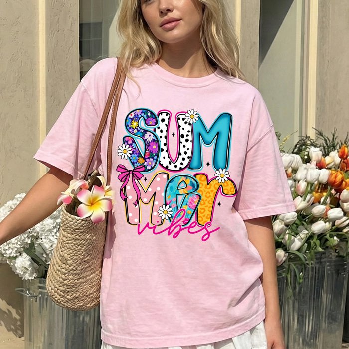 Summer Vibes Colorful Beach Ready Vacation Sunshine Summer Fun Comfort Colors Tee