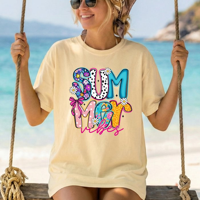 Summer Vibes Colorful Beach Ready Vacation Sunshine Summer Fun Comfort Colors Tee