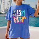 Large Flo Blue Summer Vibes Colorful Beach Ready Vacation Sunshine Summer Fun Comfort Colors Tee