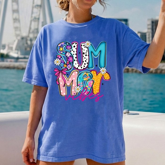 Summer Vibes Colorful Beach Ready Vacation Sunshine Summer Fun Comfort Colors Tee