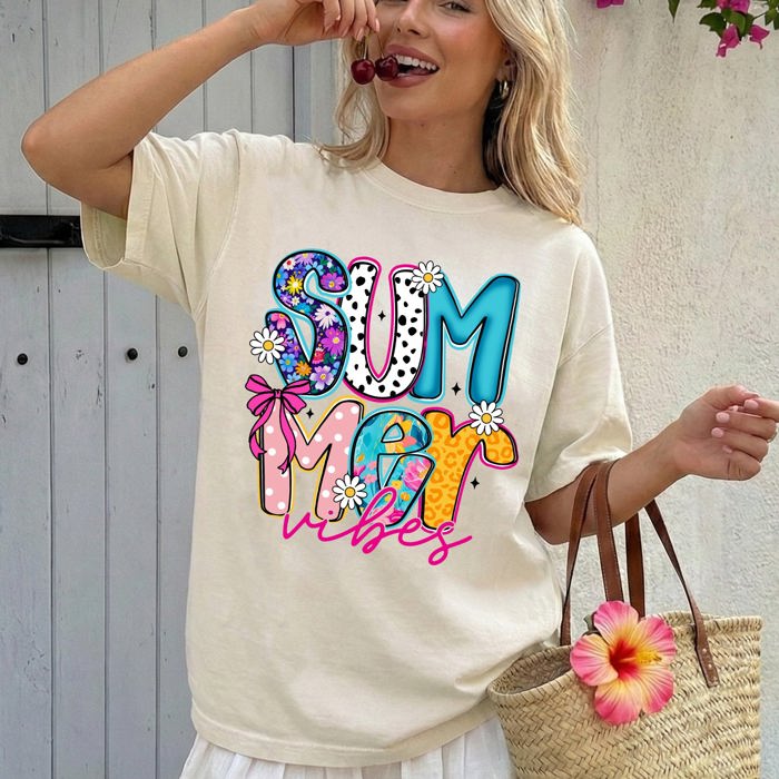 Summer Vibes Colorful Beach Ready Vacation Sunshine Summer Fun Comfort Colors Tee