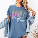 Large Blue Jean Sunny Days And Double Plays Baseball Mom Life Graphic Print Design Comfort Colors Tee