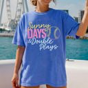 Large Flo Blue Sunny Days And Double Plays Baseball Mom Life Graphic Print Design Comfort Colors Tee