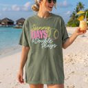 Small Moss Dark Green Sunny Days And Double Plays Baseball Mom Life Graphic Print Design Comfort Colors Tee