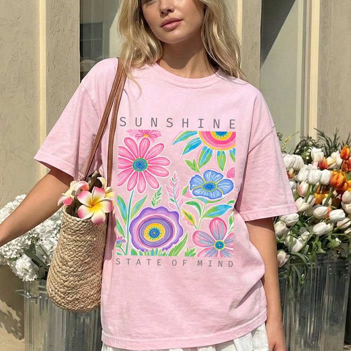 Sunshine State Of Mind Beach Vibes Flowers Colorful Summer Tropical Comfort Colors Tee