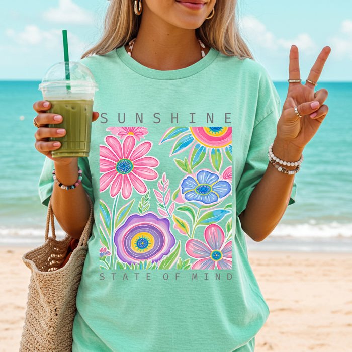 Sunshine State Of Mind Beach Vibes Flowers Colorful Summer Tropical Comfort Colors Tee