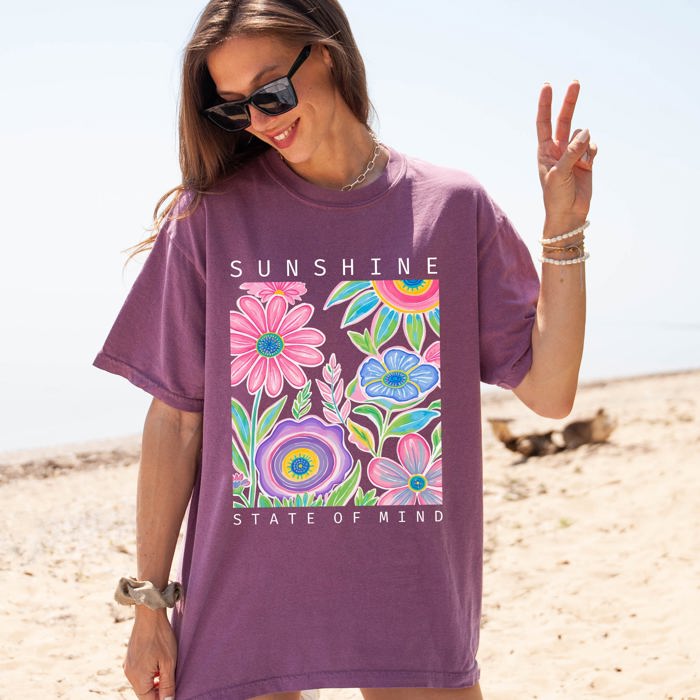 Sunshine State Of Mind Beach Vibes Flowers Colorful Summer Tropical Comfort Colors Tee