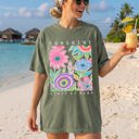 Medium Moss Dark Green Sunshine State Of Mind Beach Vibes Flowers Colorful Summer Tropical Comfort Colors Tee