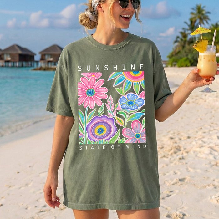 Sunshine State Of Mind Beach Vibes Flowers Colorful Summer Tropical Comfort Colors Tee
