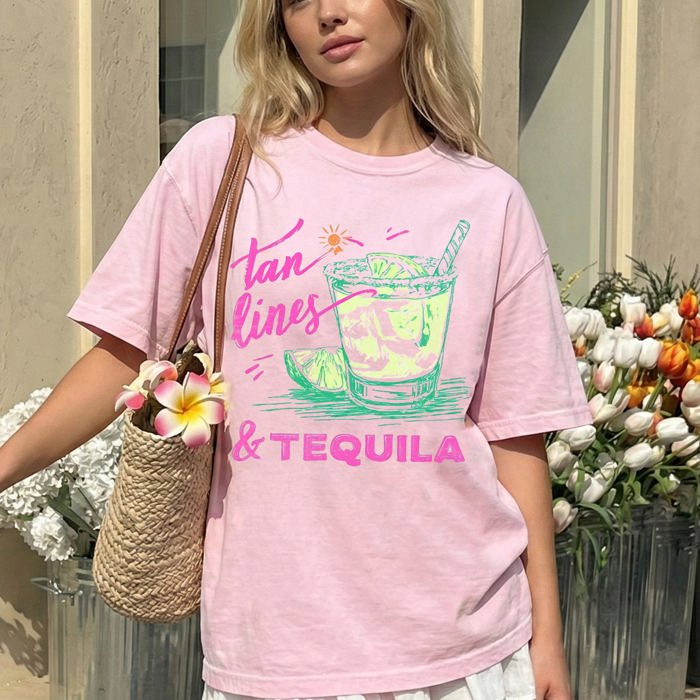 Tan Lines And Tequila Margarita Beach Ready Vacation Sunshine Summer Fun Comfort Colors Tee