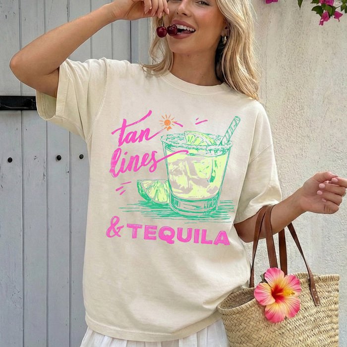 Tan Lines And Tequila Margarita Beach Ready Vacation Sunshine Summer Fun Comfort Colors Tee