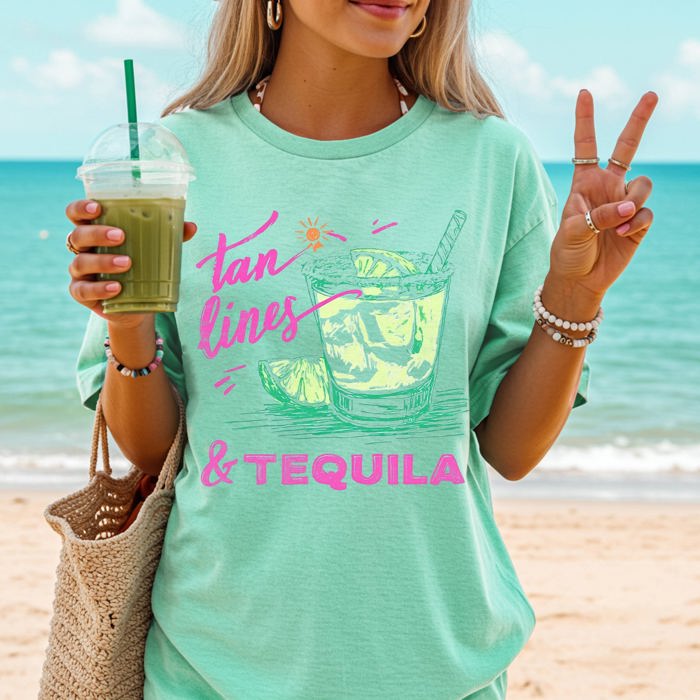 Tan Lines And Tequila Margarita Beach Ready Vacation Sunshine Summer Fun Comfort Colors Tee
