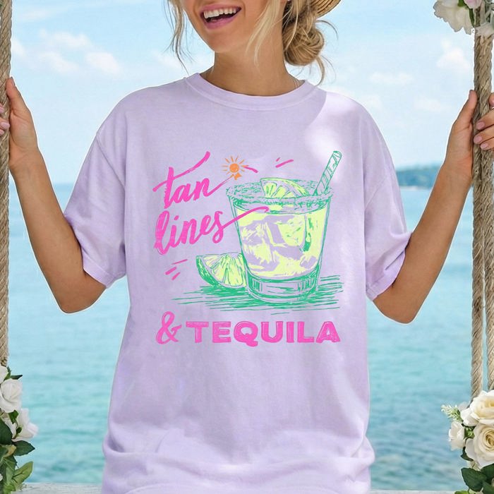 Tan Lines And Tequila Margarita Beach Ready Vacation Sunshine Summer Fun Comfort Colors Tee
