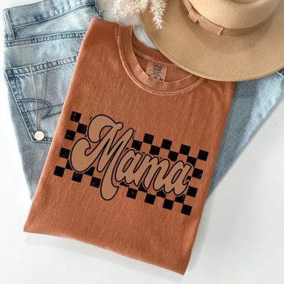 Mama Retro Checkered Vintage Americana Cozy Everyday Timeless Casual Dreamy Comfort Colors Tee