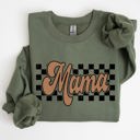  Mama Retro Checkered Soft Fleece Inside Vintage Style Everyday Comfort Sweatshirt