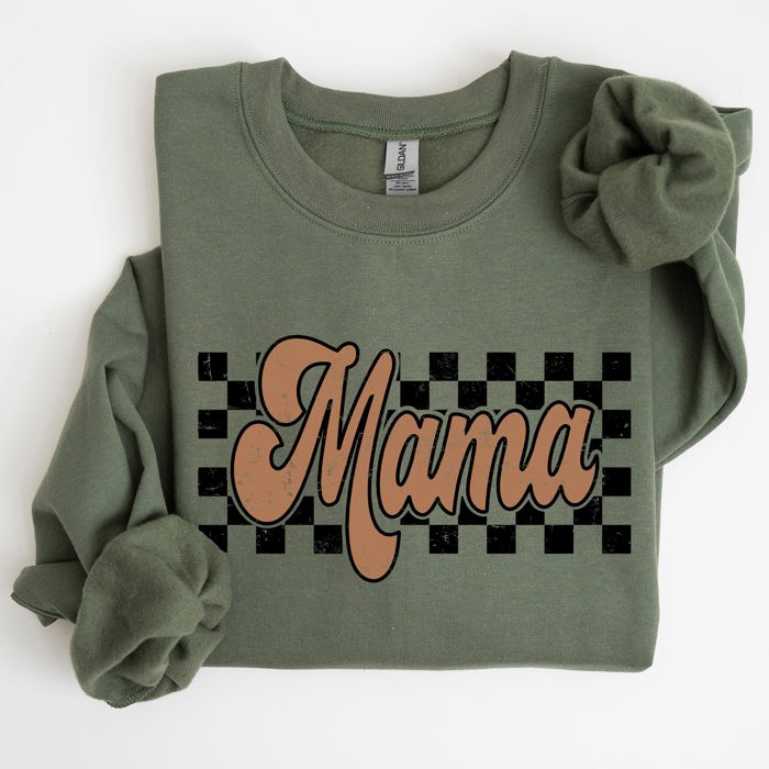 Mama Retro Checkered Soft Fleece Inside Vintage Style Everyday Comfort Sweatshirt